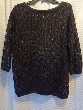 Vintage Black Carolina Colours Crochet Open-Knit With 3/4 Sleeve